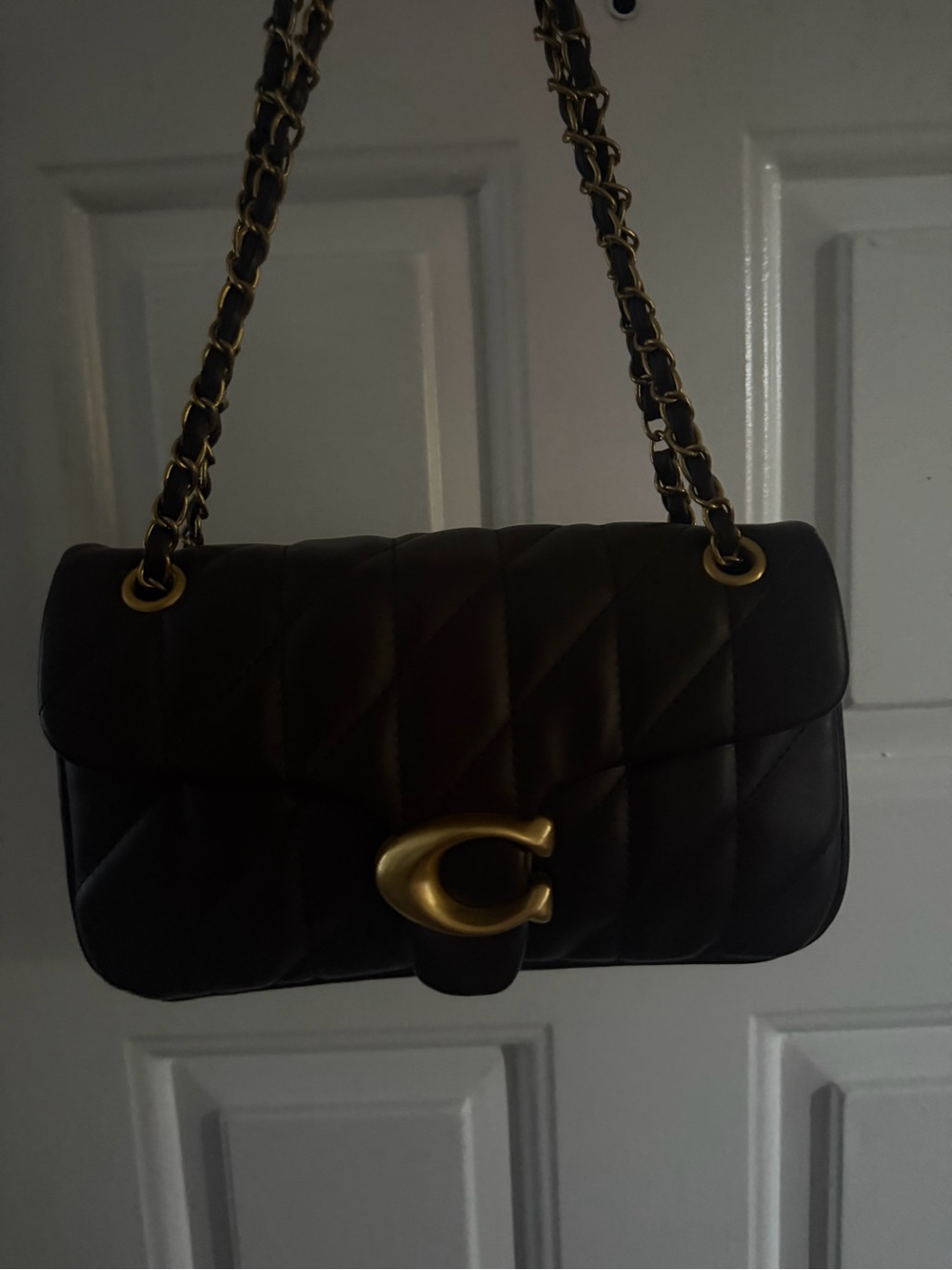 Coach Quilted Shoulder Bag in Black with Gold Hardware
